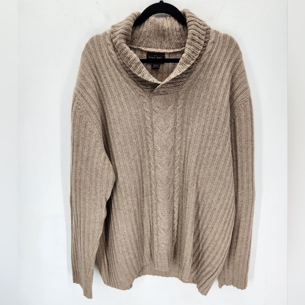 Black Brown 1926 Wool Sweater Shawl Collar Rib Knit Mens Size XXL Brown